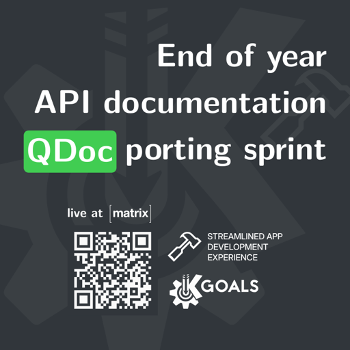 The announcement poster for this activity. It says:

"End of year API| documentation QDoc porting sprint"